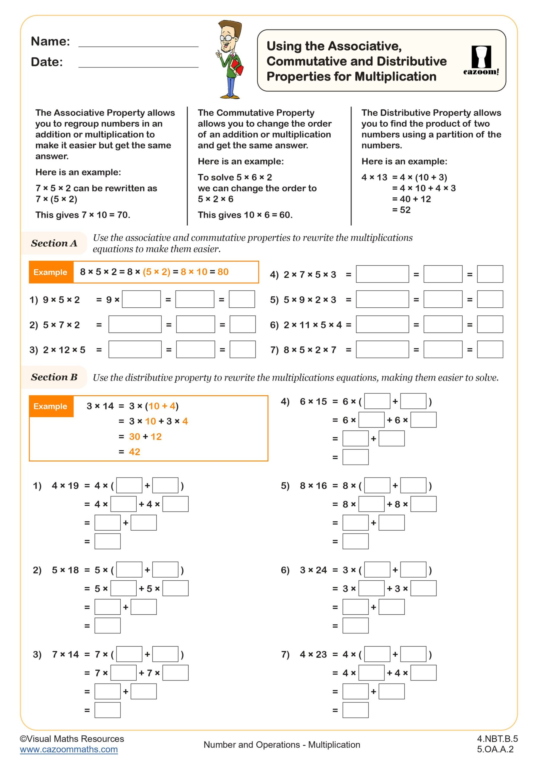 properties of multiplication worksheet