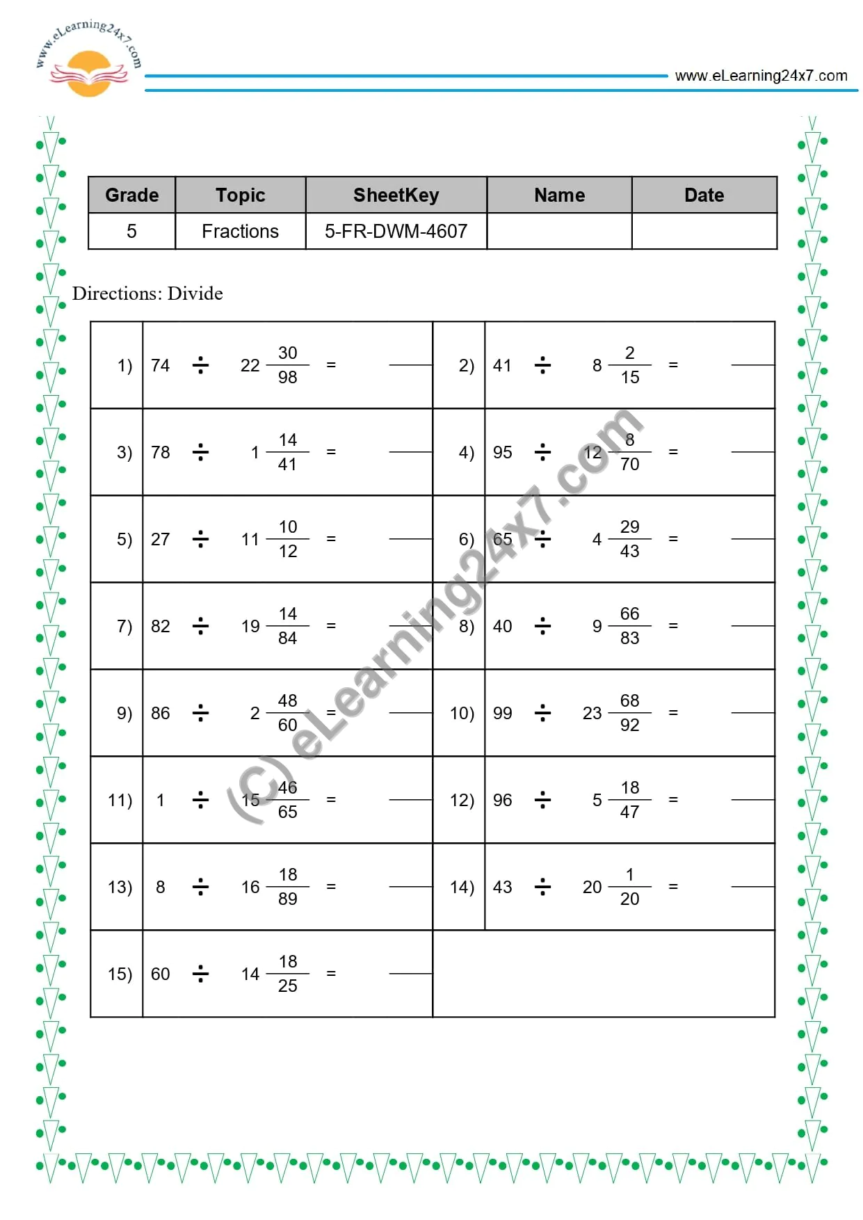 dividing fractions with mixed numbers worksheet
