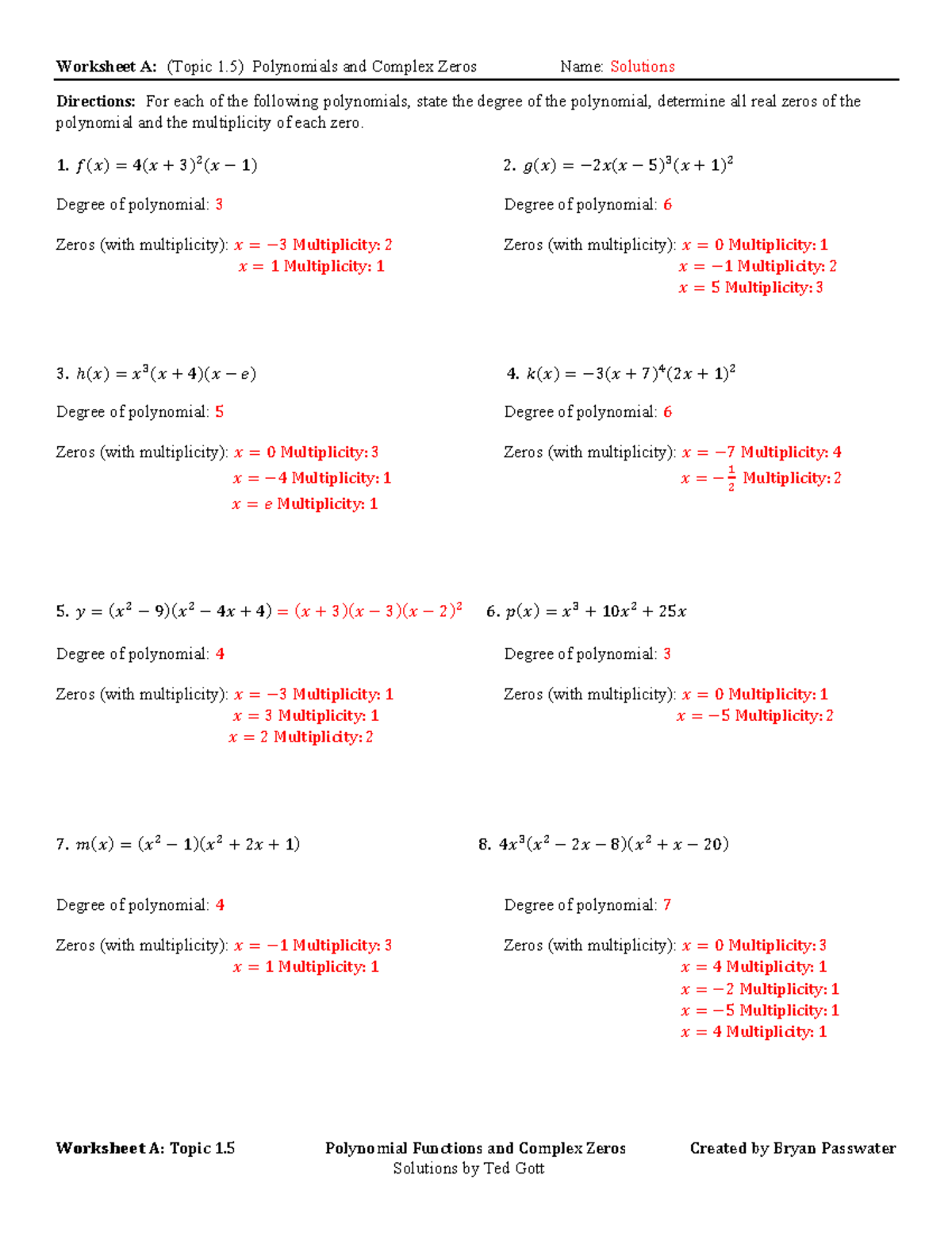 zeros and multiplicity worksheet answers zeros and multiplicity worksheet answers