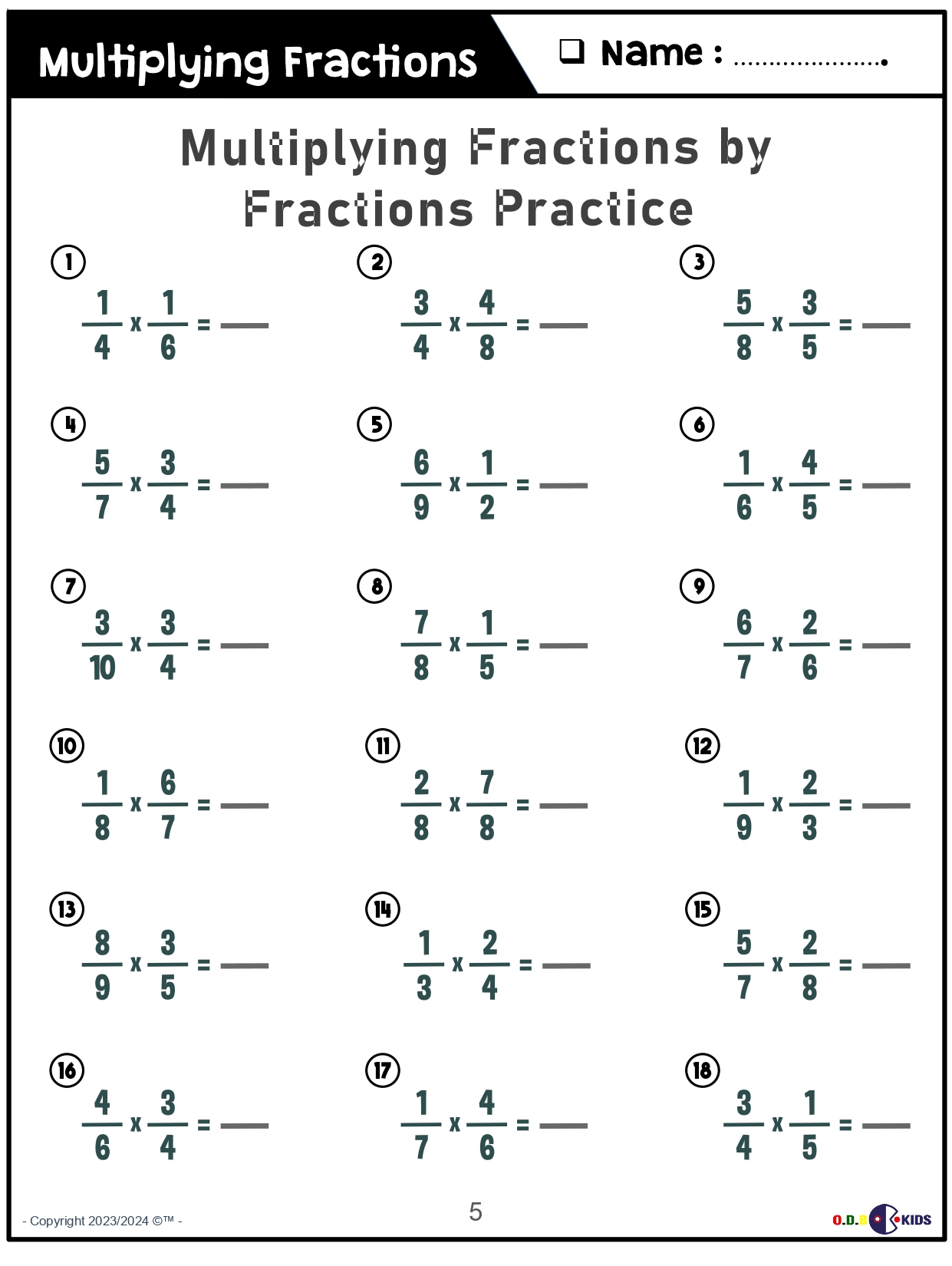 fraction times fraction worksheet